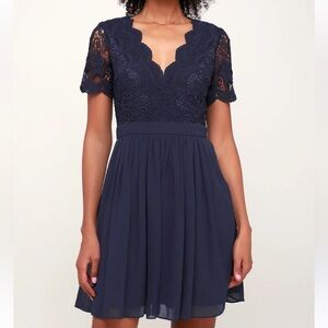 New Lulus navy blue skater lace dress medium